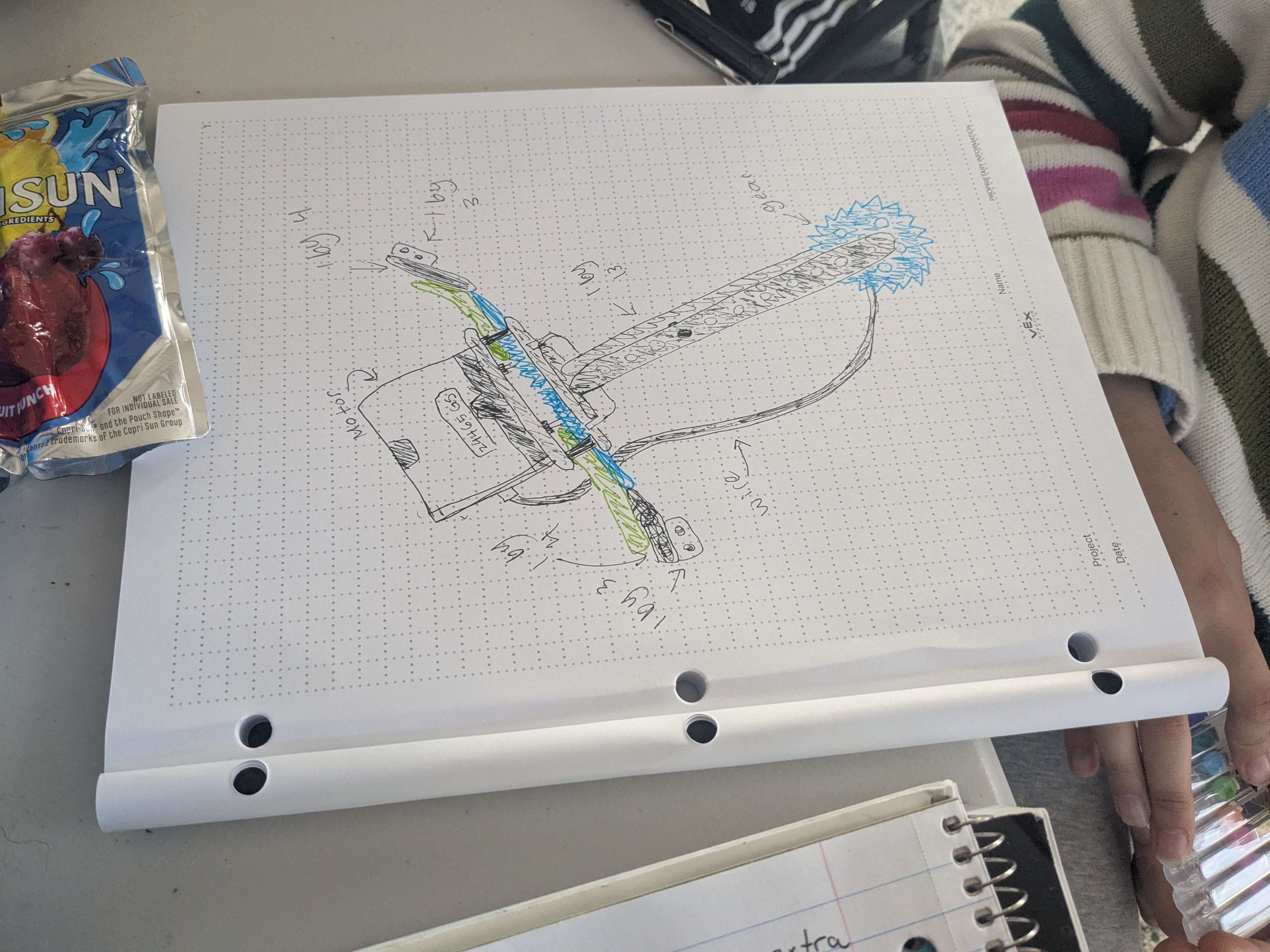 Engineering notebook sketch of a robot