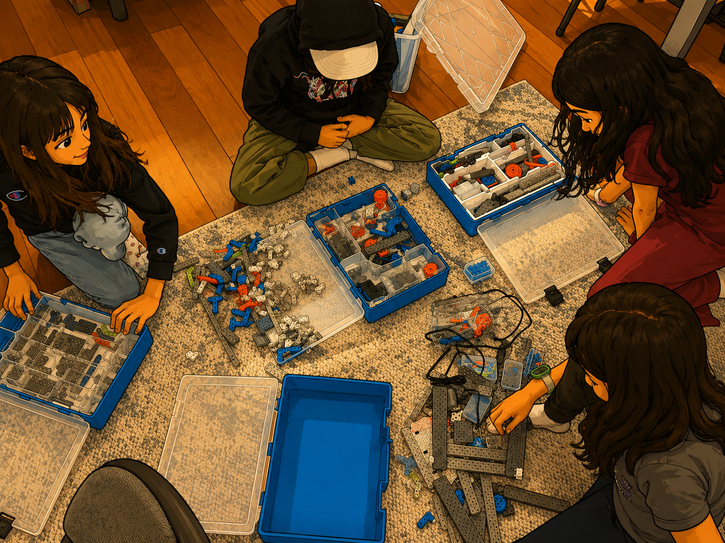 Students organizing the second VEX IQ kit