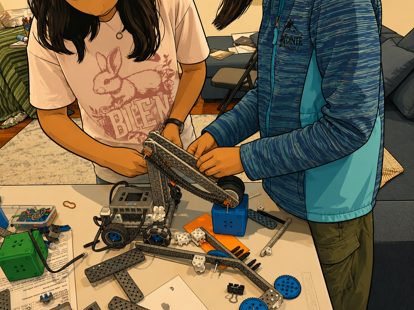 Students working on balloon tyre intake mechanism