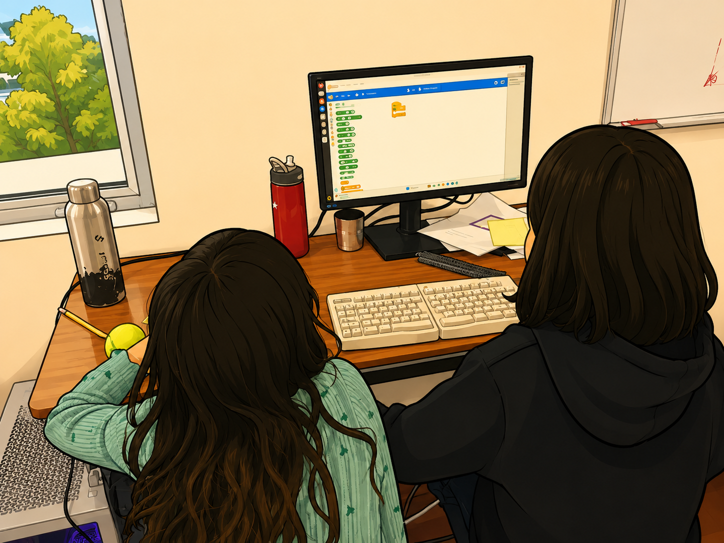 Students programming a color sensor